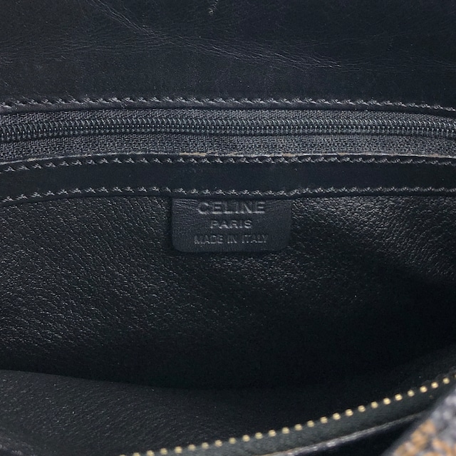 CELINE セリーヌ マカダム ショルダーバッグ ブラック ロゴ ボーダー PVC レザー vintage ヴィンテージ オールド t43kf8
