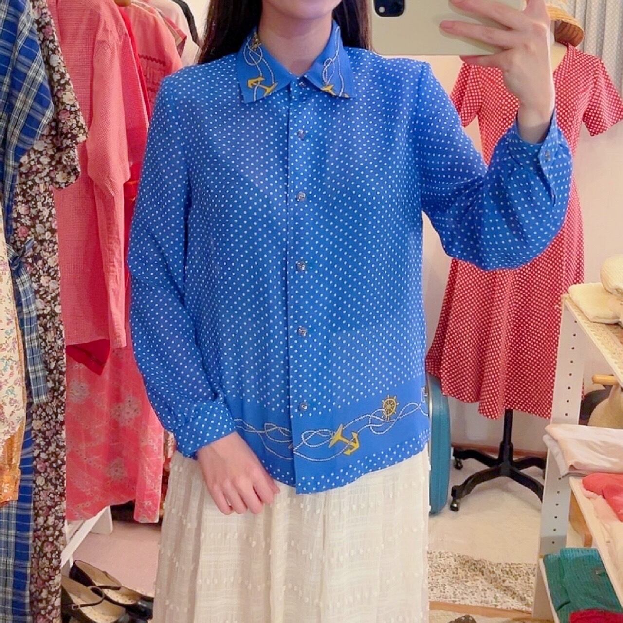marine dot blue shirt