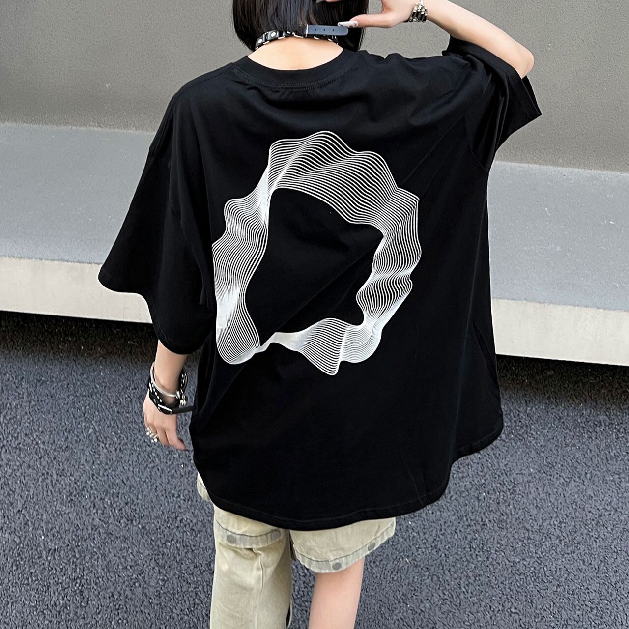 ウェーブアートグラフィックTシャツ 2col R00493