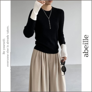 contrast cuff crew neck knit top 14835