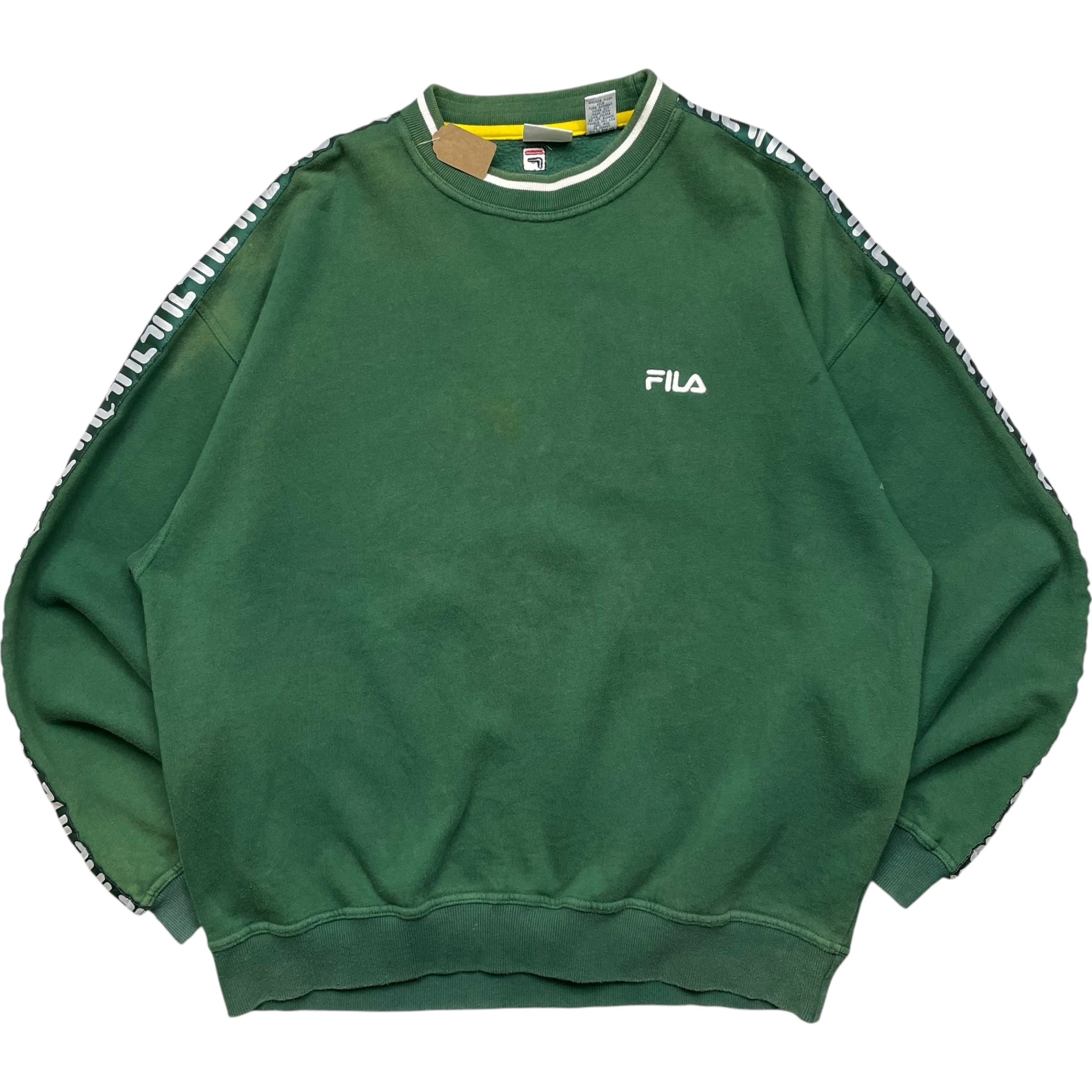 《XL》FILA フィラ スウェット 刺繍ロゴ ラインロゴ グリーン no.6455