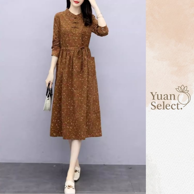 小花柄 チャイナデザインワンピース 3カラー YS00132