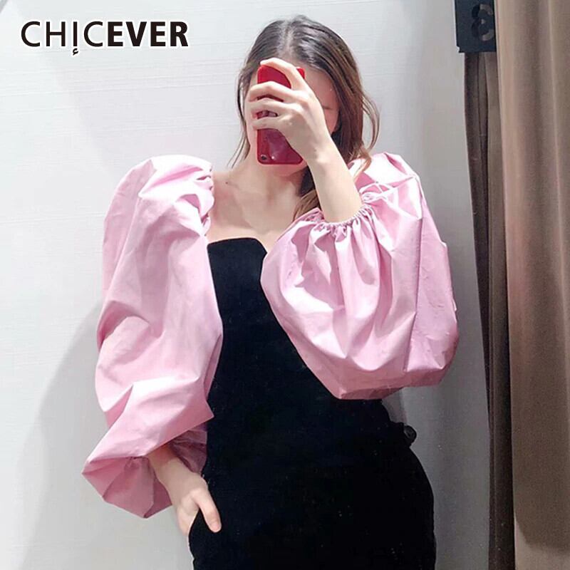 CHICEVERパッチワークベルベットシャツレディーススクエアカラーランタン長袖ヒットカラーバックレスブラウス2020スタイルタイド ロング スクウェア 6base554723138237