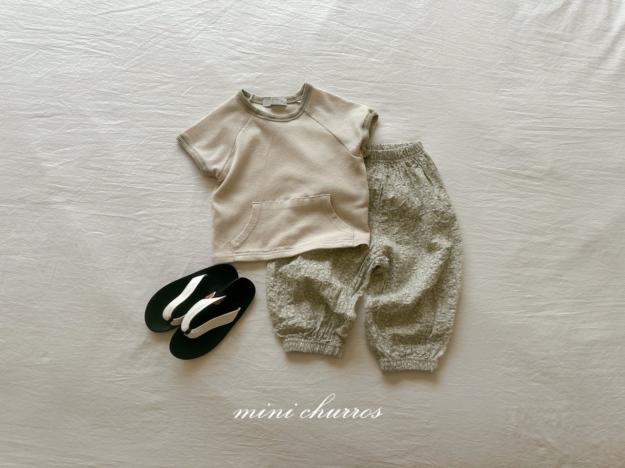 【churros】ワッフルポケットTシャツ 80〜120cm ベージュ 230515 - 13