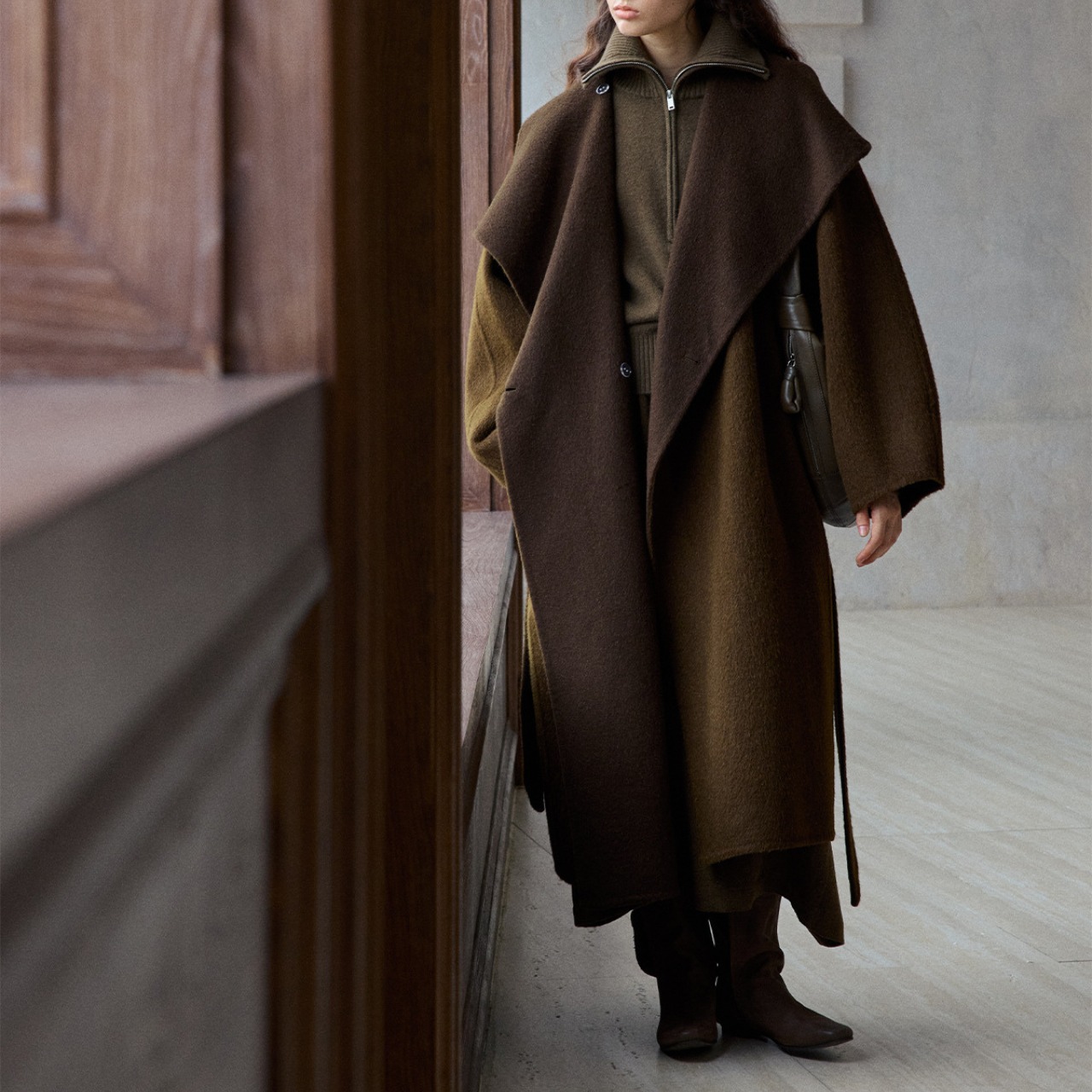 Drape Wool Long Coat  T3857