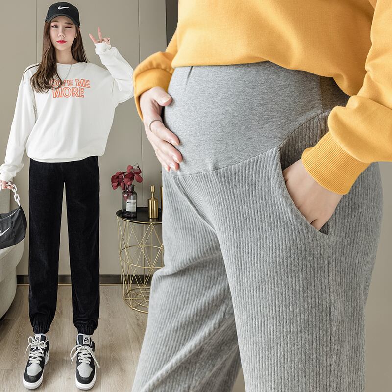 【新作】【送料無料】 107＃春秋コットンコーデュロイマタニティパンツスポーツルーズストレートパンツ妊娠中の女性妊娠中のベリーパンツ スプリング 春物 オータム 秋物 AL expec44515825186