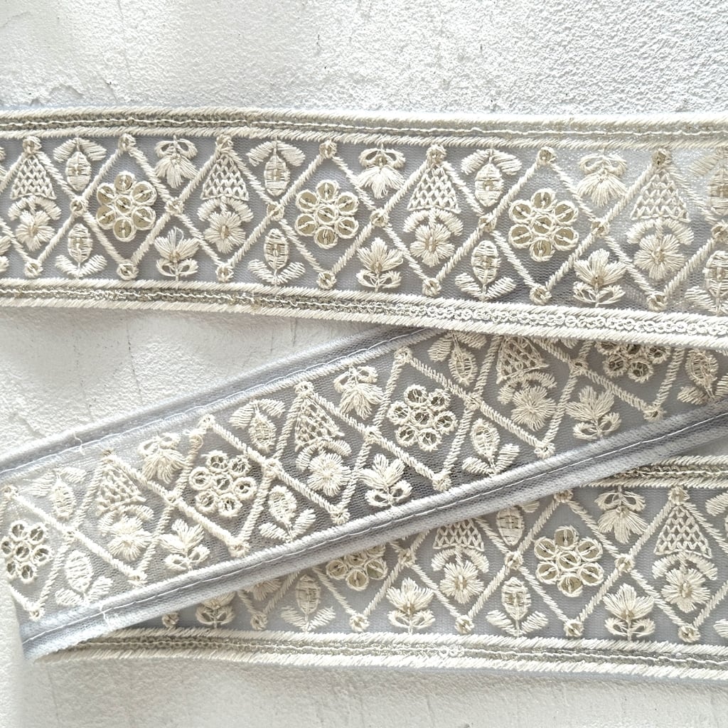 サックス]インド刺繍リボン 3486 | インド刺繍リボン専門店Rino Ribbon