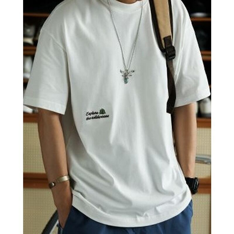 Back Embroidery Short Sleeve Crew Neck T-Shirt ◇3color H1087