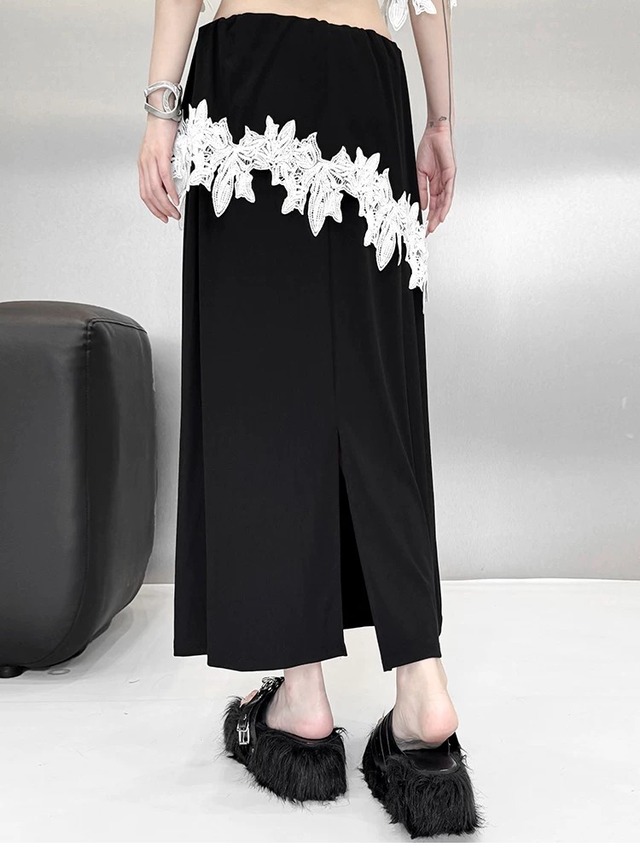 Contrast lace loose long skirt [T2895]