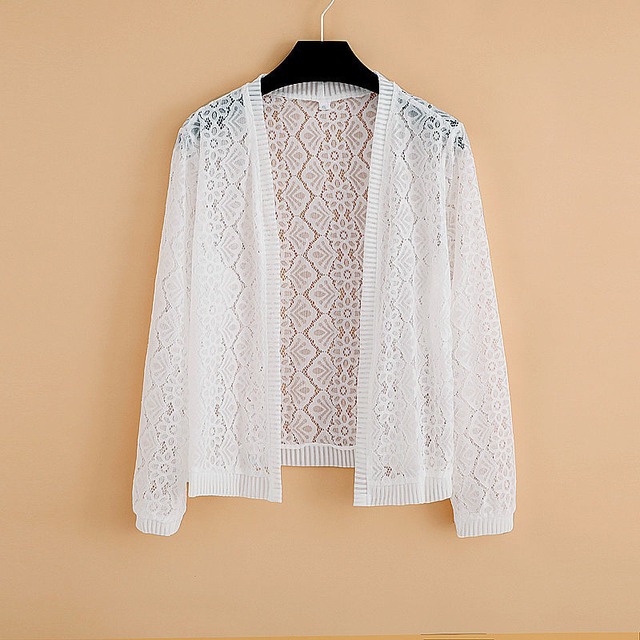 トップス カーディガン ショート丈 長袖 ストレート レース 刺繍 花柄 夏 20代 30代 40代 レディース デート お出かけ パーティー 日焼け防止 サイズ XL 2XL 3XL 4XL 5XL 6XL 色展開 ホワイト ブラック ピンク ワインレッド