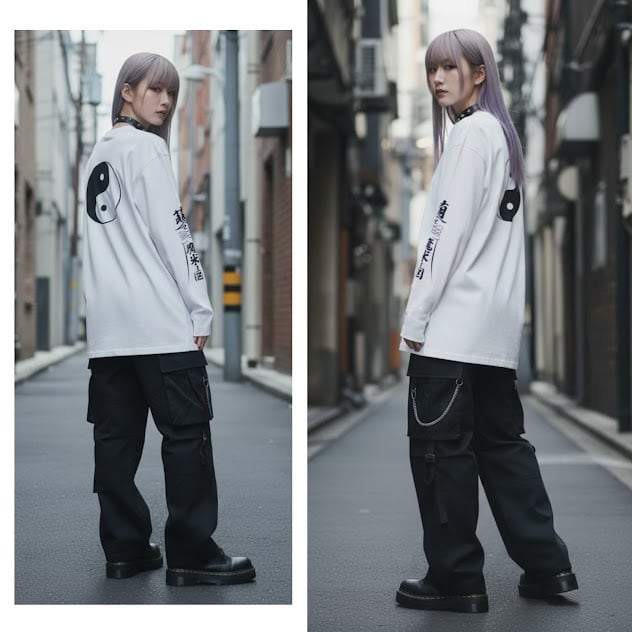 チャイナ ロングTシャツ ロンT 地雷 やみかわ 病みかわいい 長T 勾玉
