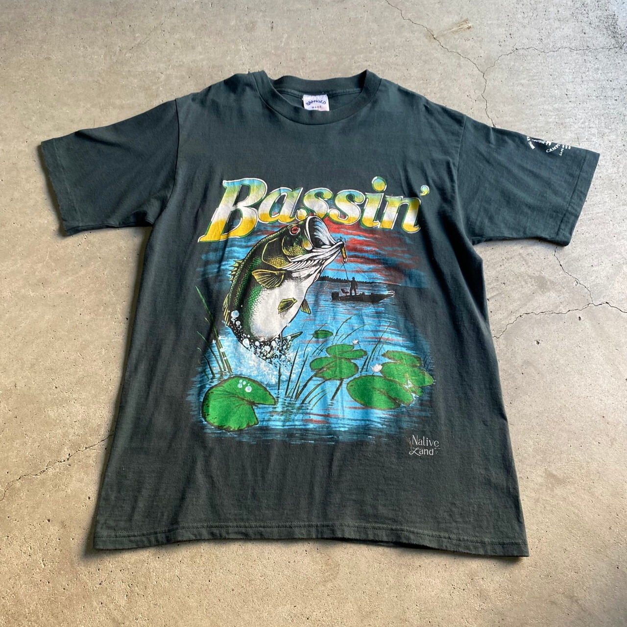 USA製 90年代 ブラックバス 魚 フィッシング プリント Tシャツ メンズM 