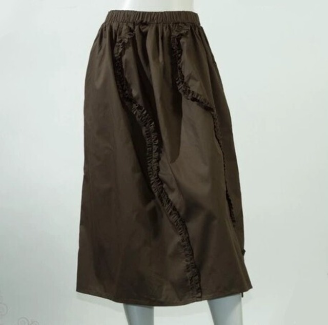 スカート 新作 綿 100% コットン フリルデザイン ギャザースカート カーキ ロングスカート お洒落  Mサイズ  Lサイズ
