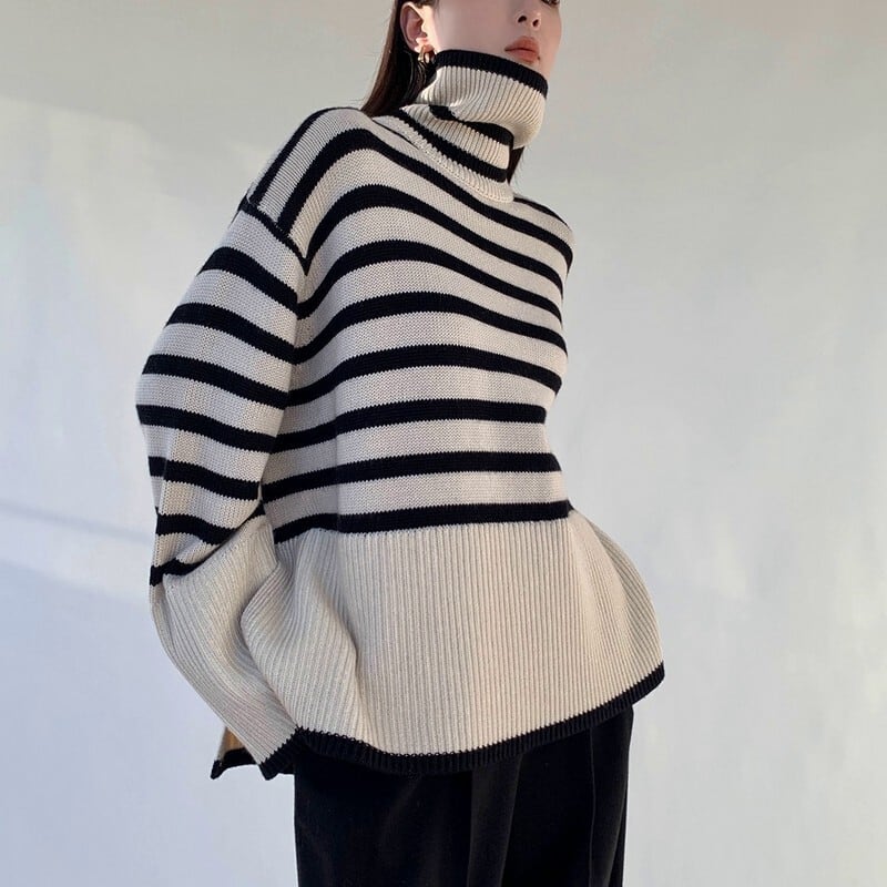 High neck striped knit(2color)