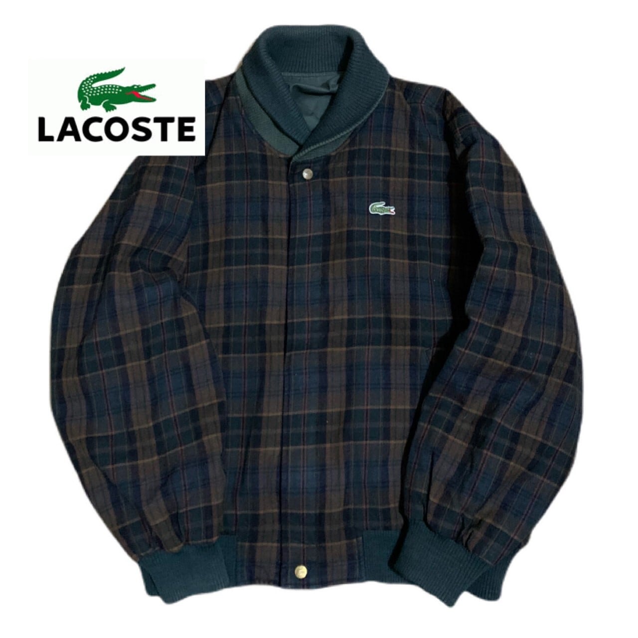 80年代 80s LACOSTE ラコステ リバーシブル スウィングトップ 正規品　ブルゾン チェック カーキ LL | FREEKS WEAR  powered by BASE