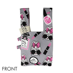 ニットバッグ フリンジ表裏柄違い リボンガール グレー（Knit Bag Different pattern with Fringe）