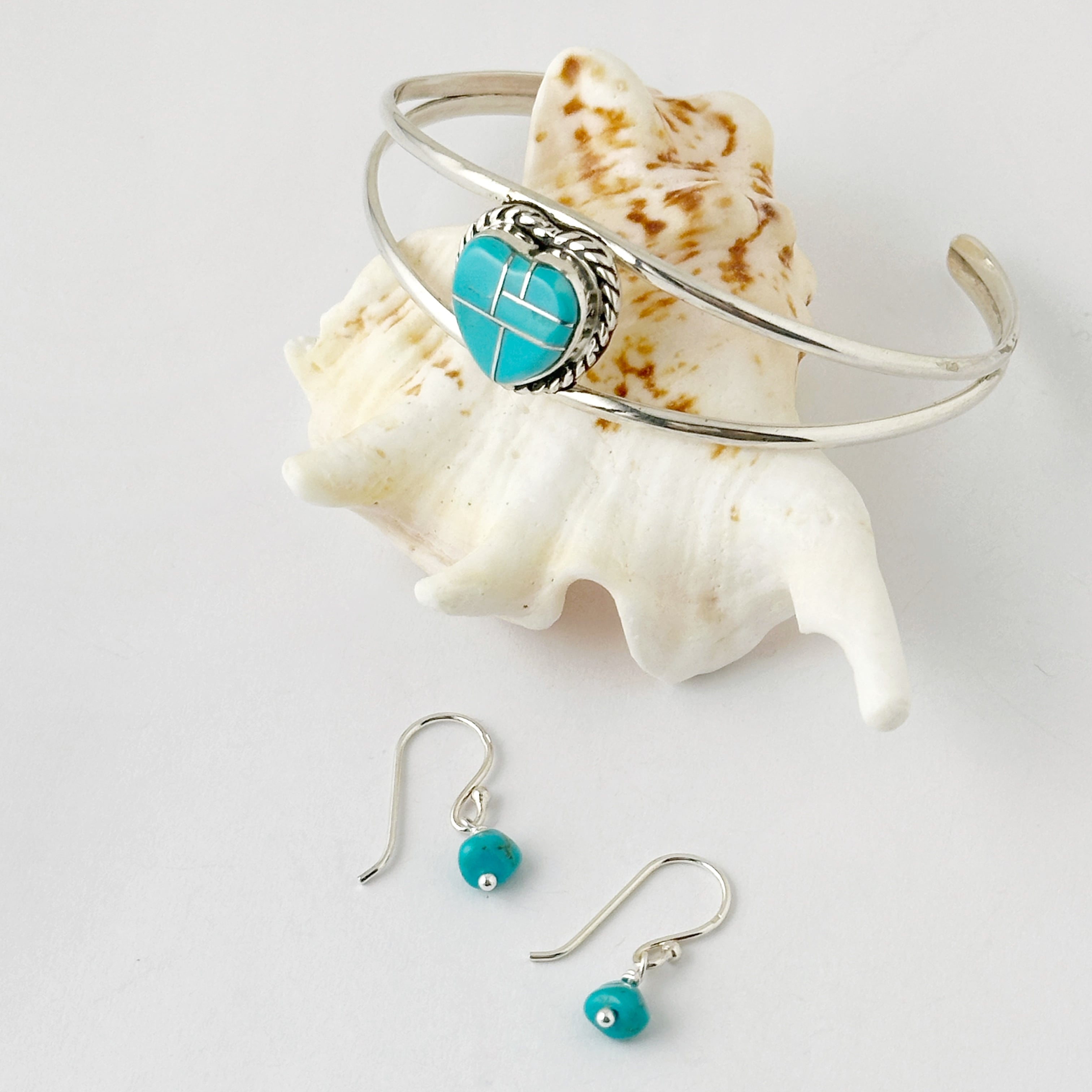 Indian Jewelry 》一点物 ハート シルバーインレイ ターコイズ