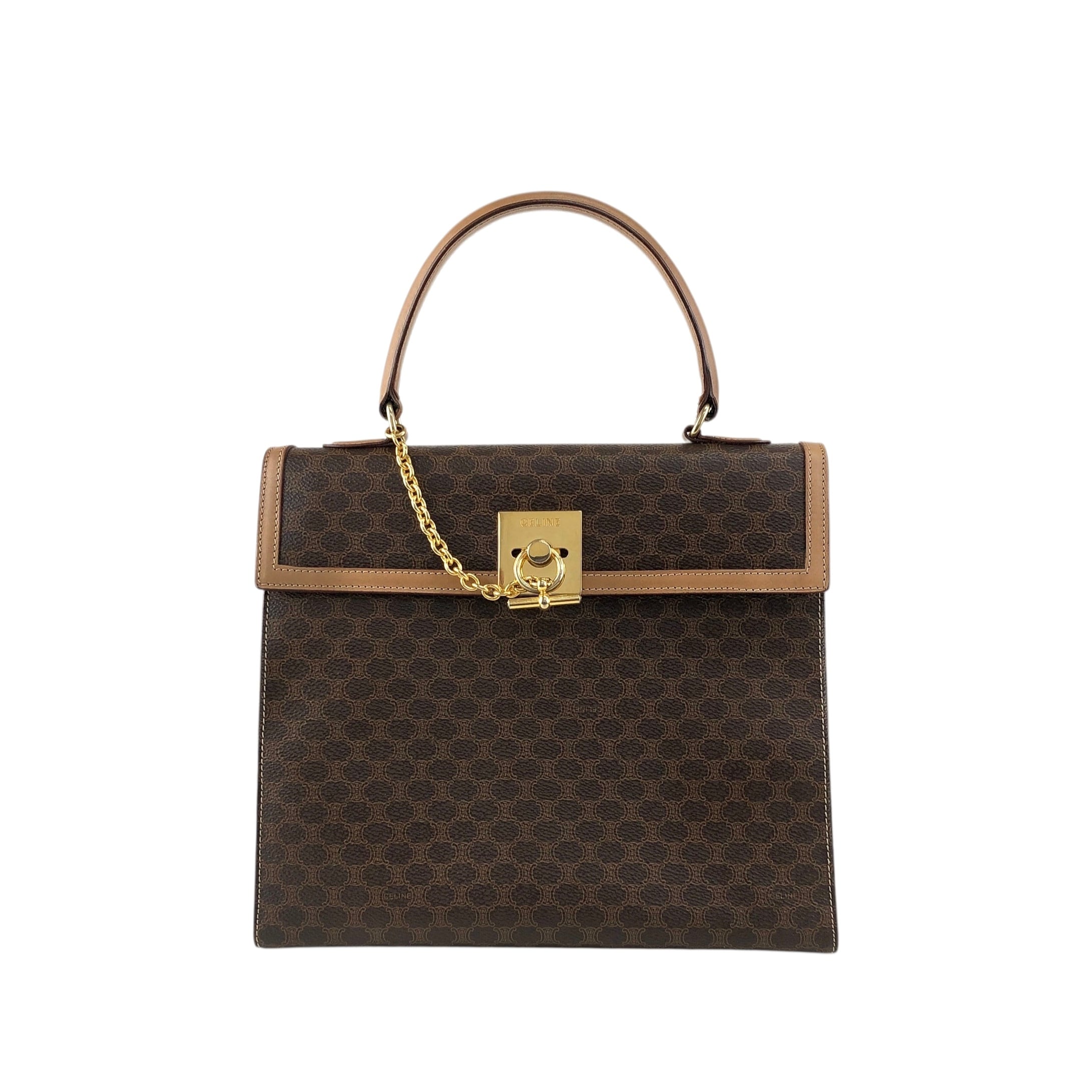 CELINE セリーヌ マカダム ハンドバッグ ブラウン ガンチーニ CELINE セリーヌ マカダム ハンドバッグ ブラウン ガンチーニ