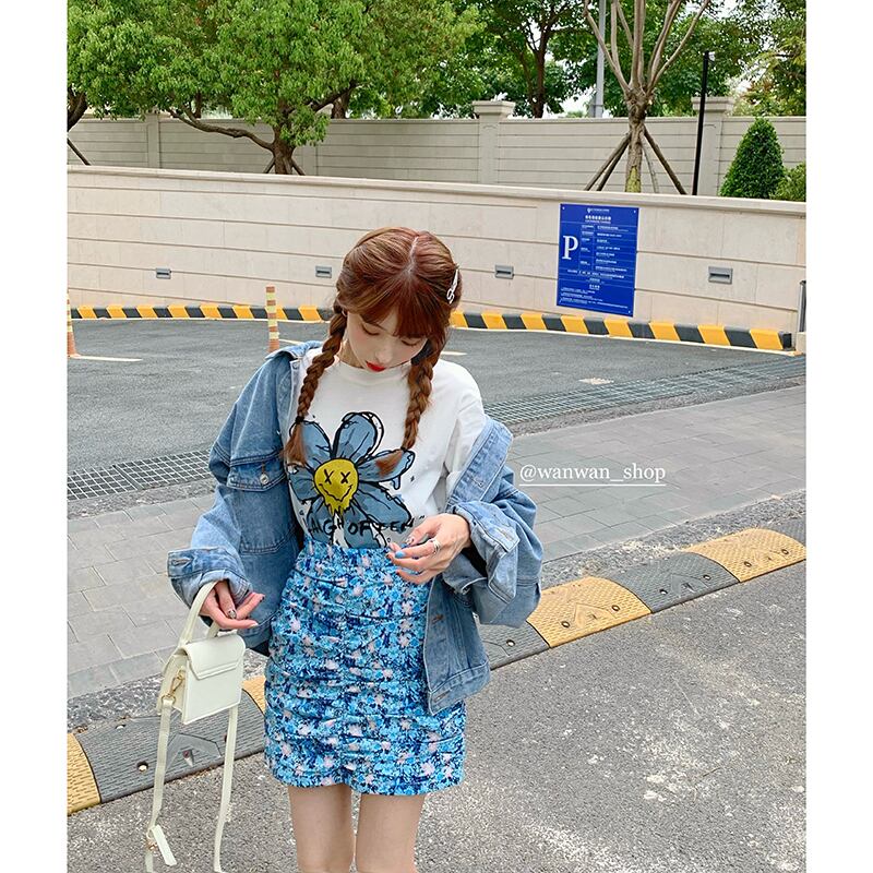 プリントTシャツ サマールーズホワイトトップス 夏物 ブラックストロベリース15666815426