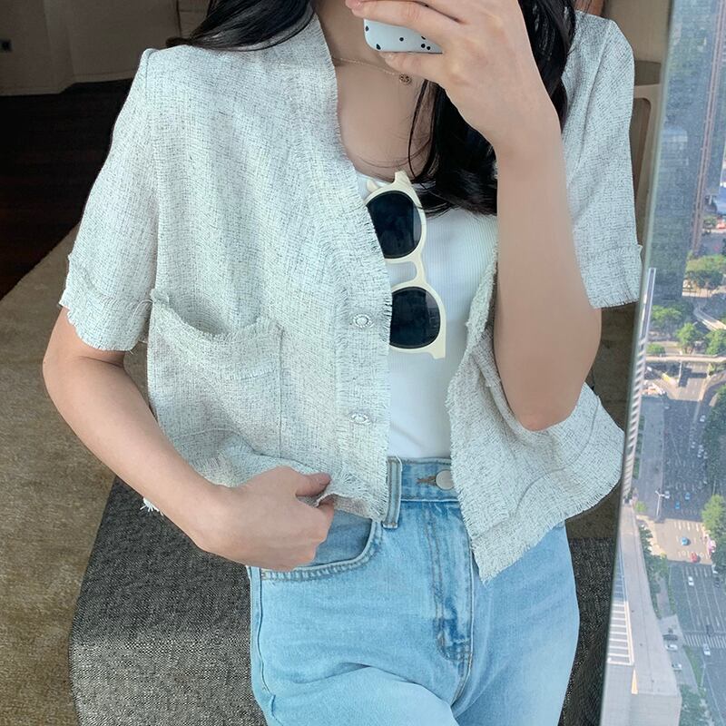 カーディガンショートジャケット レディースサマー薄手スタイルルーズシングルブレスト半袖スリーブカラー ハーフスリーブ 夏物 ピュア ビッグFスモールZ韓国43996430739