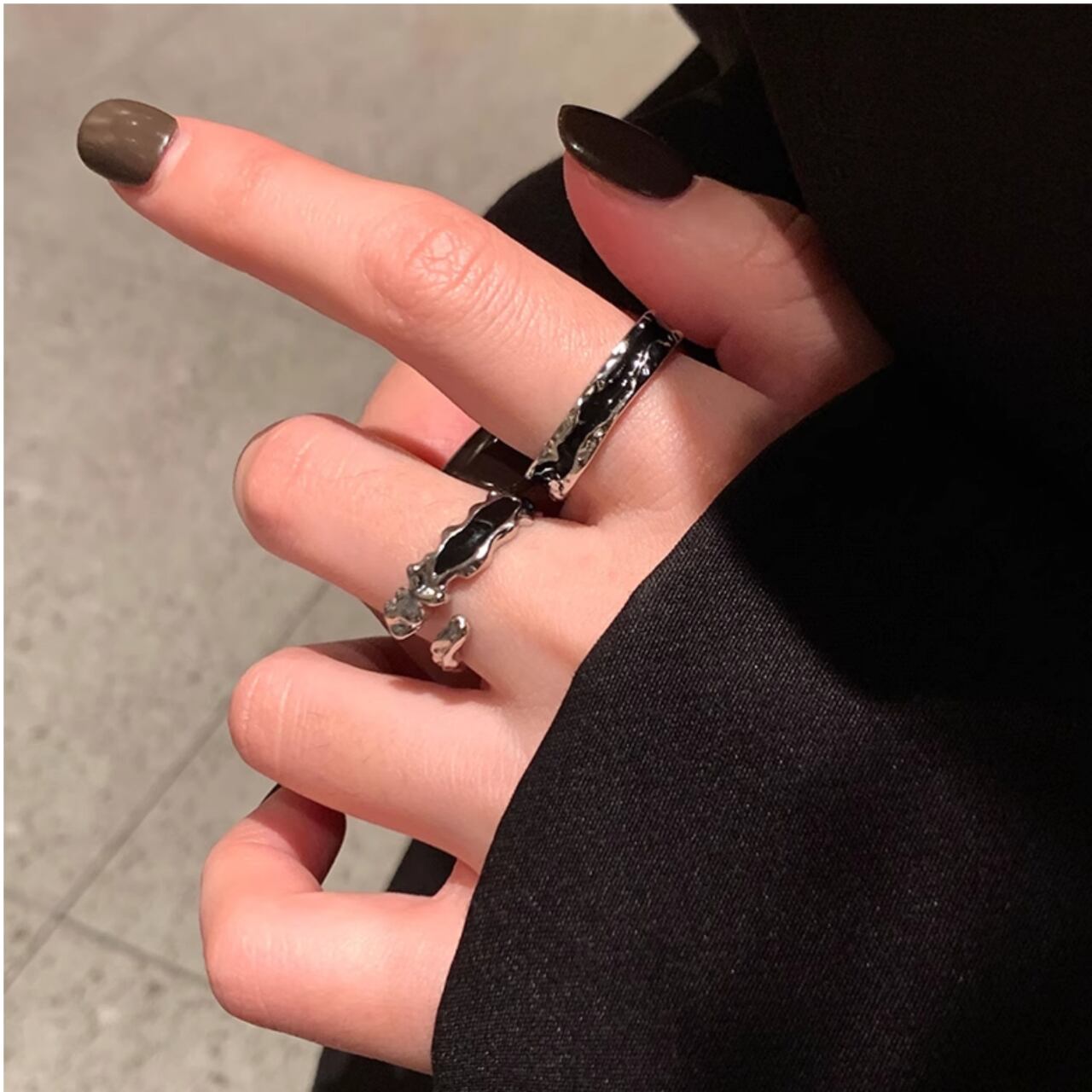 2個セットアシンメトリーリング 00071