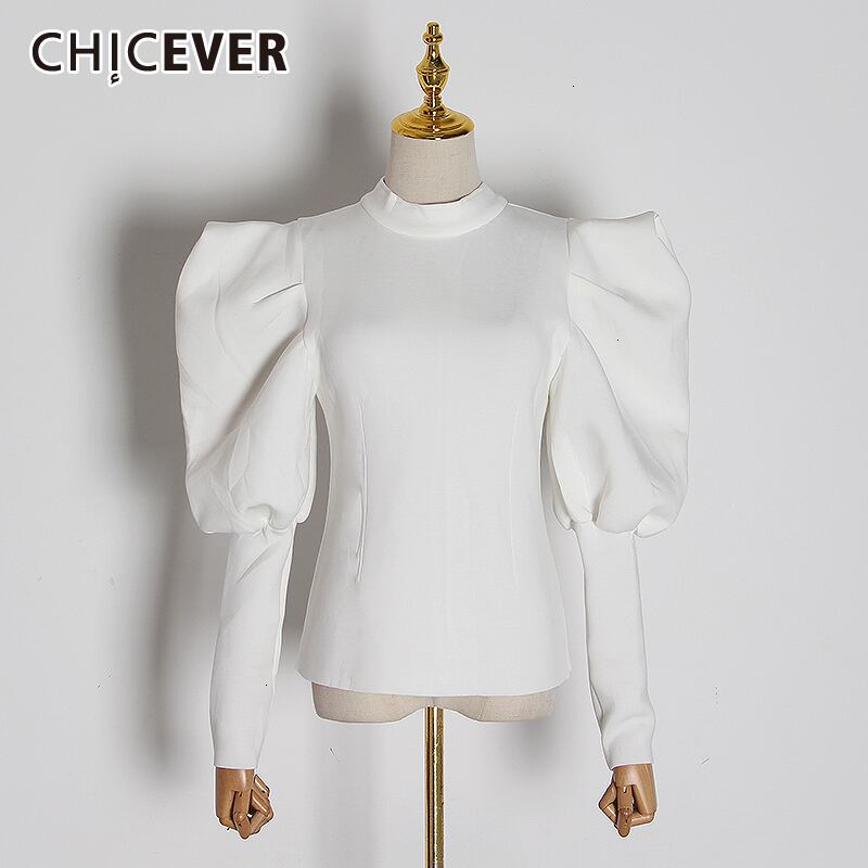 CHICEVERヴィンテージシャーリングレディーススウェットシャツOネックパフ長袖チュニックスリムプルオーバー2020 ロング ビンテージ 6base559593941186