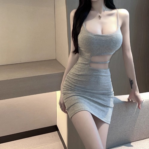 2色／アシメウエストカットアウトワンピ ・12620