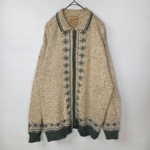90s　ウールリッチ　ウール　カーディガン　ニット　セーター　ノルディック　ホワイト　L