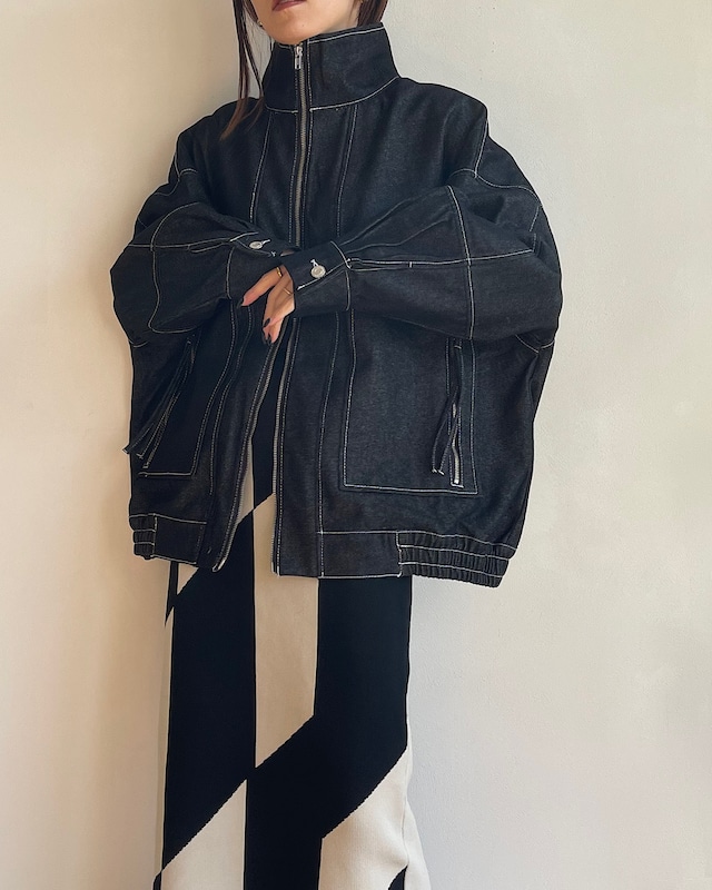 rigid denim w zip stand collar blouson