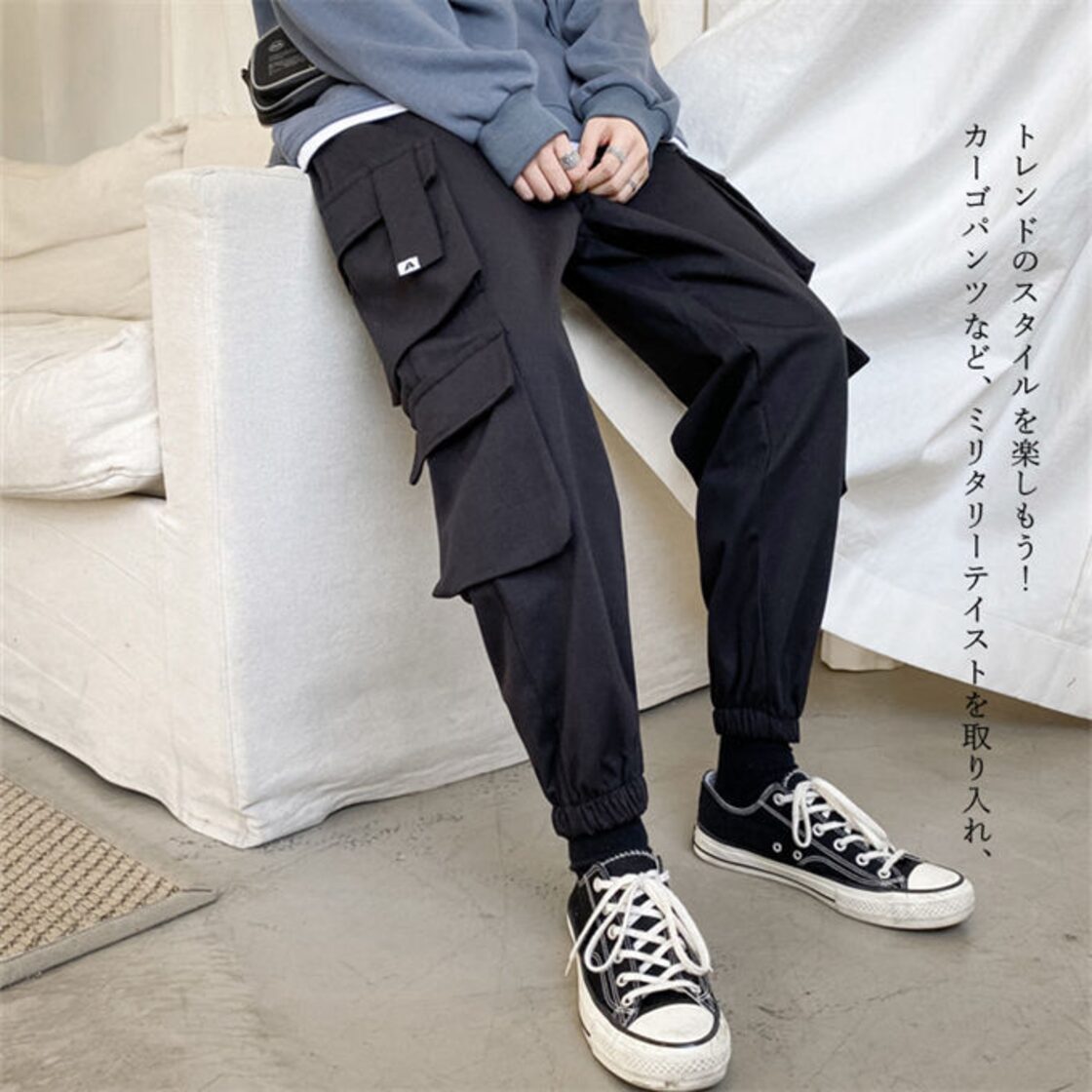 カーゴパンツ 2XL ブルー ワークパンツ 韓国 ワイドパンツ ゆったり 