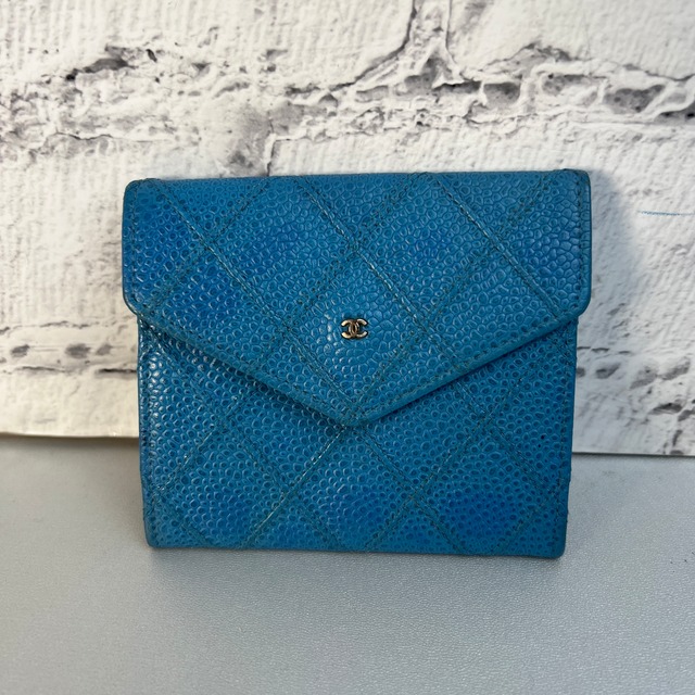 【最終処分SALE】CHANEL シャネル ココマーク  キャビアスキン コインケース ブルー A-11272