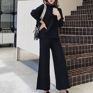 ニット セットアップ レディース 秋冬 韓国 上下セット おしゃれ きれいめ 大人 カジュアル シンプル トップス ワイドパンツ ゆったり 大人可愛い 大人女子