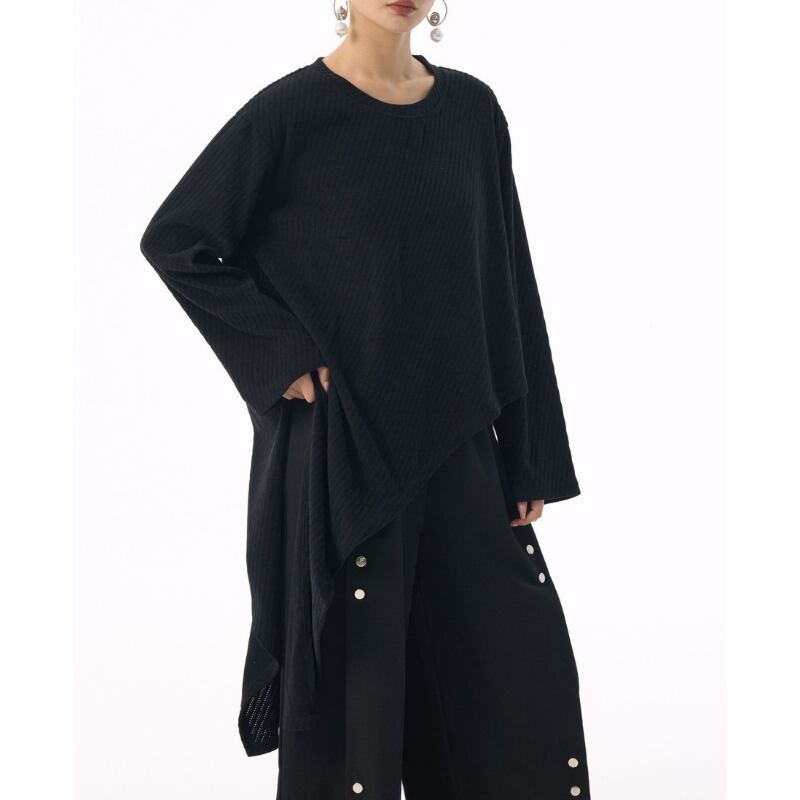 アシンメトリー 長袖 ロング丈 プルオーバー 2color PU0466