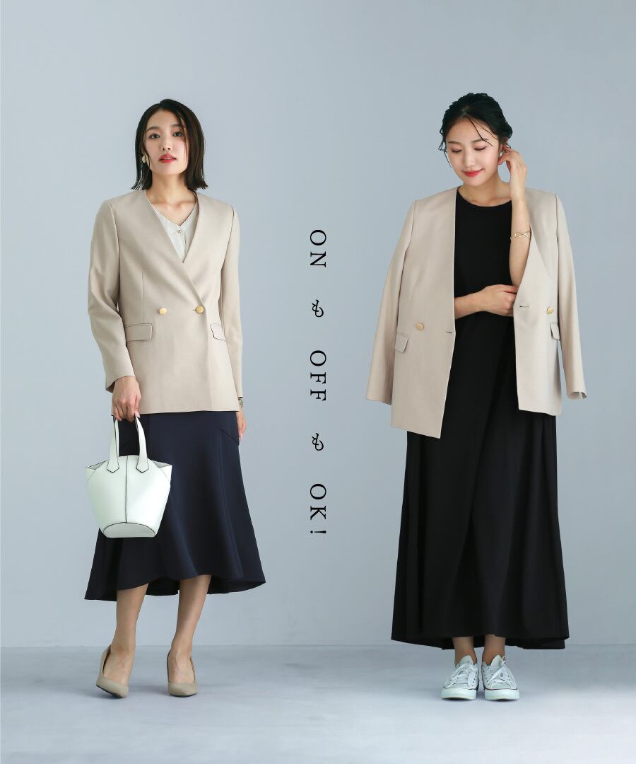 洗える 】 ツイルノーカラーダブルジャケット（775538） | WHITE JOOLA