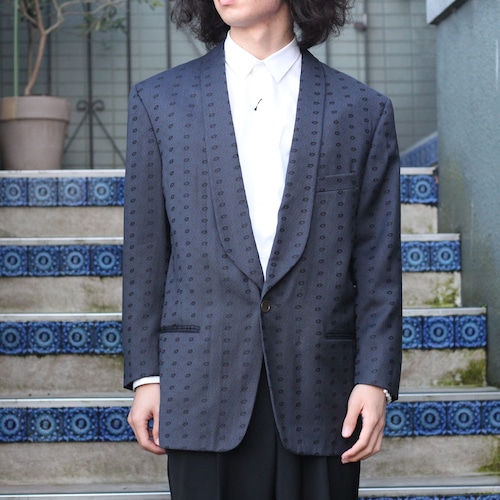 EU VINTAGE HILTON EMBROIDERY JACQUARD DESIGN TAILORED JACKET MADE IN ITALY/ヨーロッパ古着刺繍ジャガードデザインテーラードジャケット