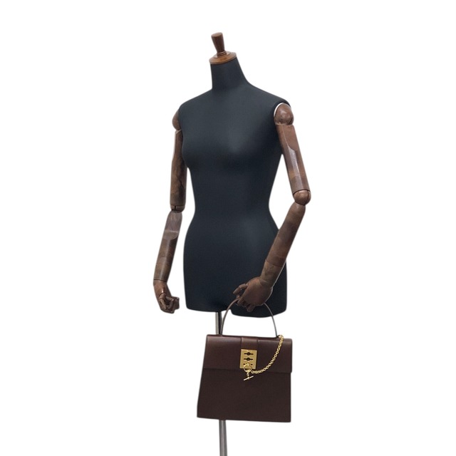 CELINE セリーヌ ハンドバッグ ブラウン ガンチーニ チェーン レザー vintage ヴィンテージ オールド 7ffusp