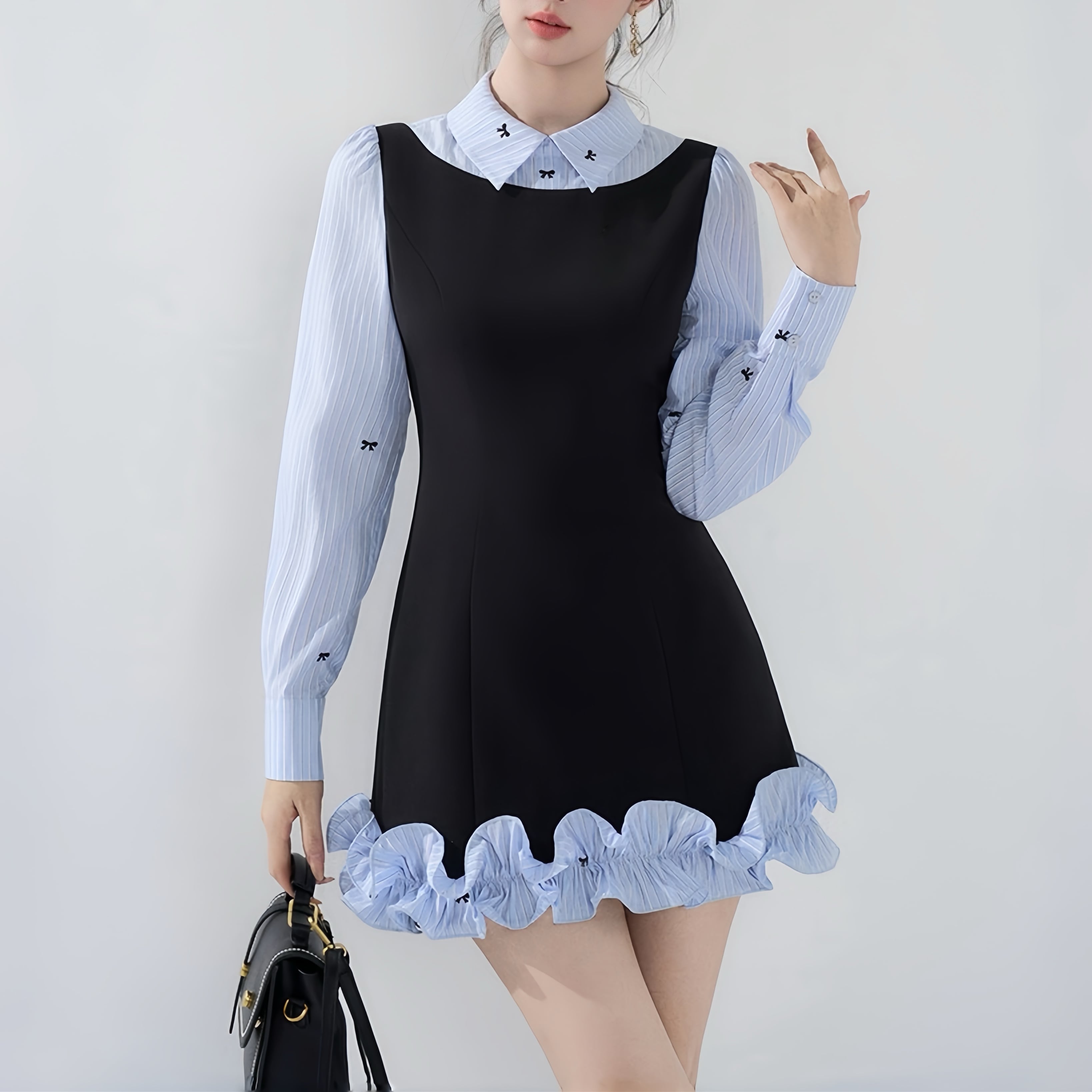 【dress】裾フリルドッキングミニワンピース N3489