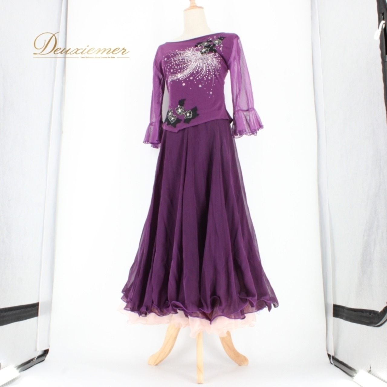 社交ダンス 衣装 スタンダード ドレス ワンピース パーティドレス ICHIOKU イチオク 紫 黒 ラインストーン ブラック系 パープル系 ピンク系 レース パーティー用 競技用 フォーマル おしゃれ 高級感 きらめく スパンコール スタイルアップ 女性用 伸縮性 カジュアル ドレッシー お手入れ簡単 薄手 軽量 ドレスアップ