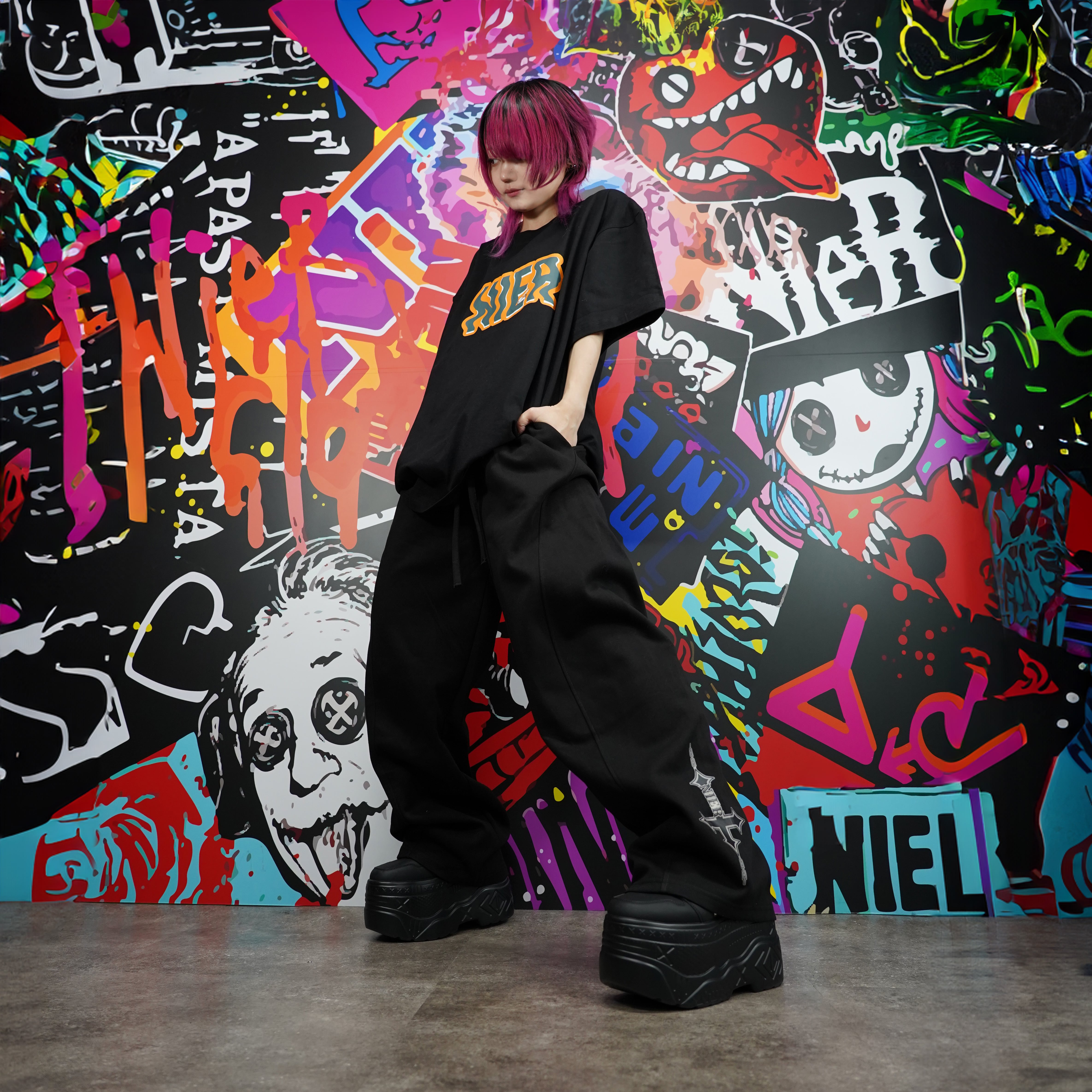 INVERTED CROSS BLACK WIDE PANTS | NIER CLOTHING INVERTED CROSS BLACK WIDE PANTS | NIER CLOTHING