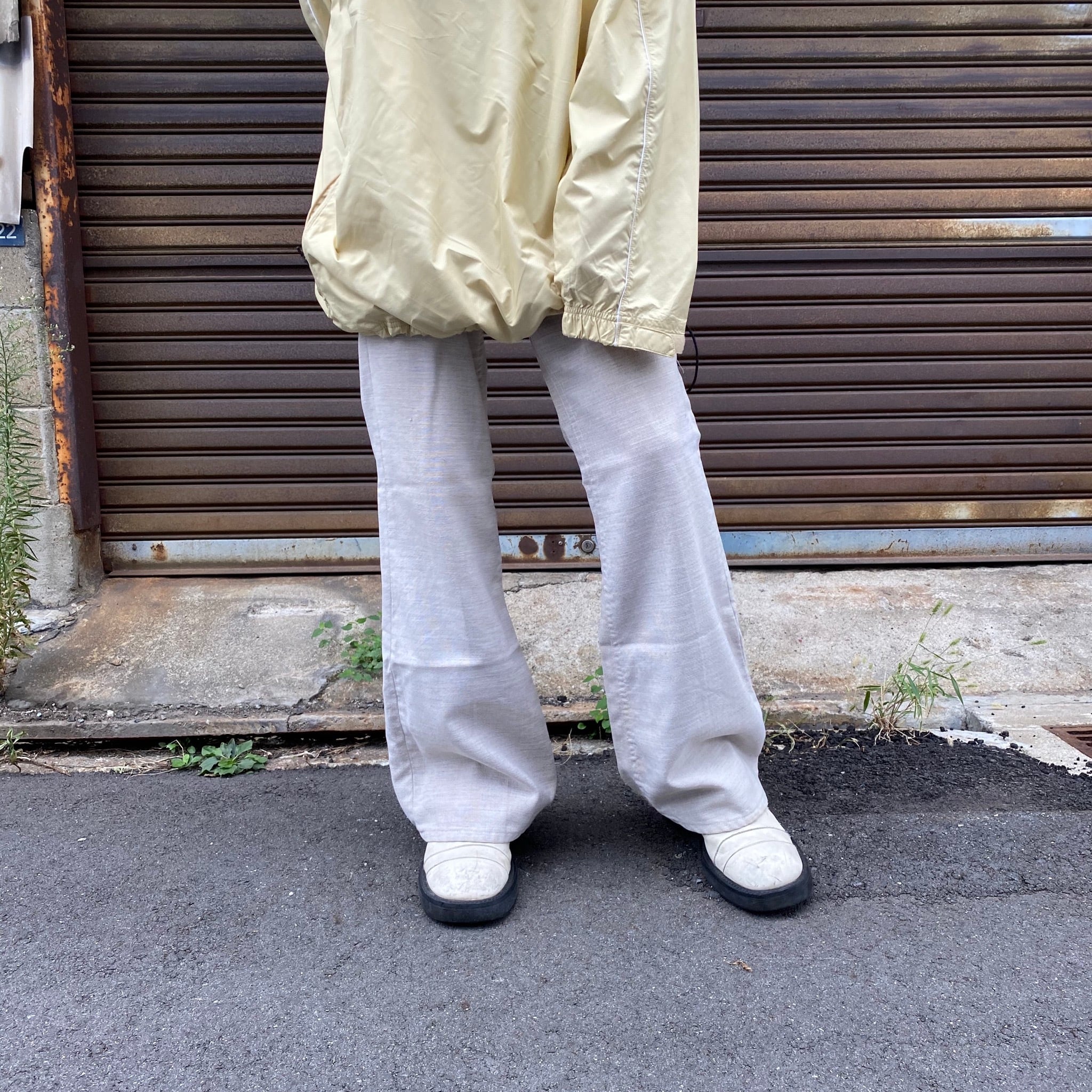 【ANNE KLEIN】(9)日本製 麻 総柄 フレア パンツ