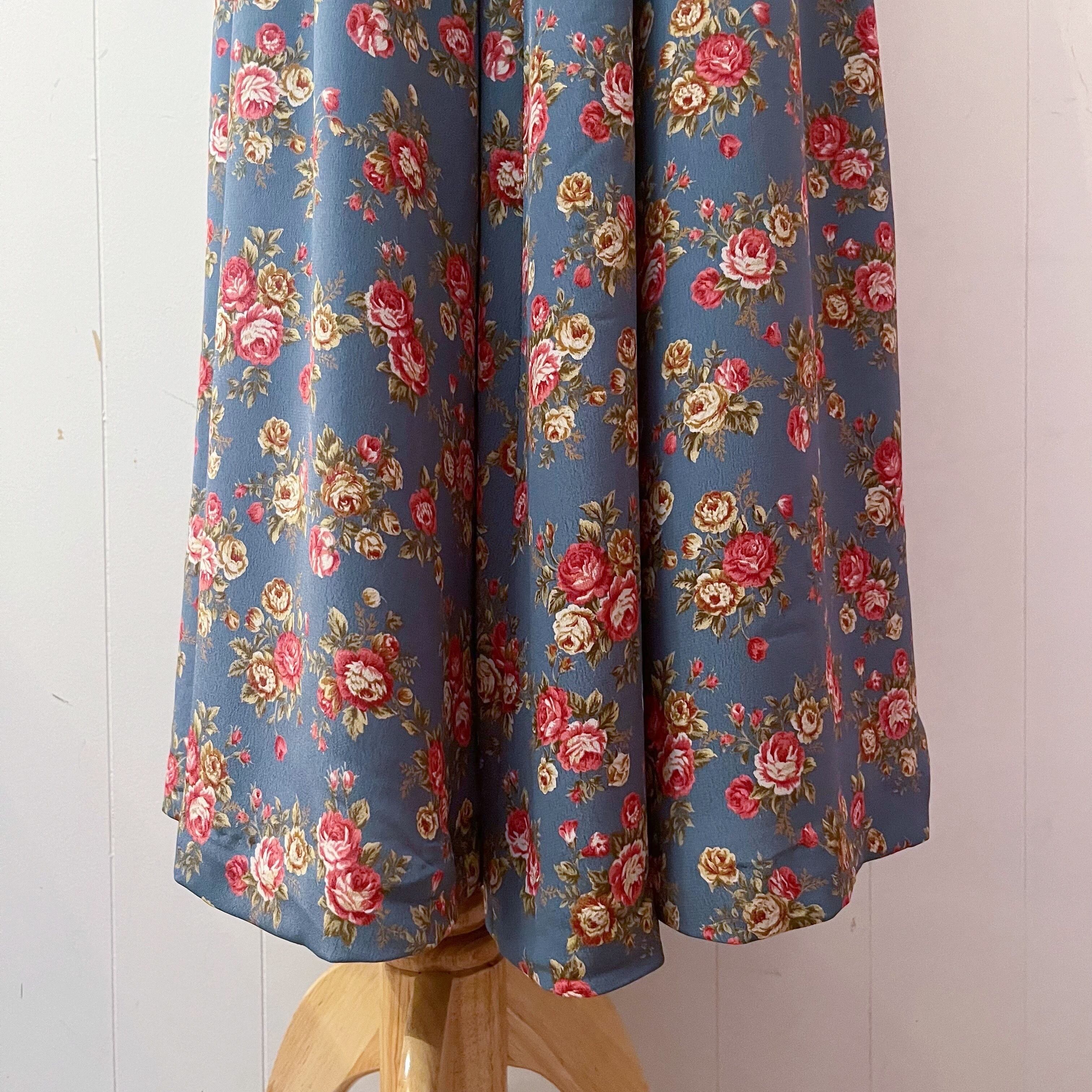blue red rose side button skirt