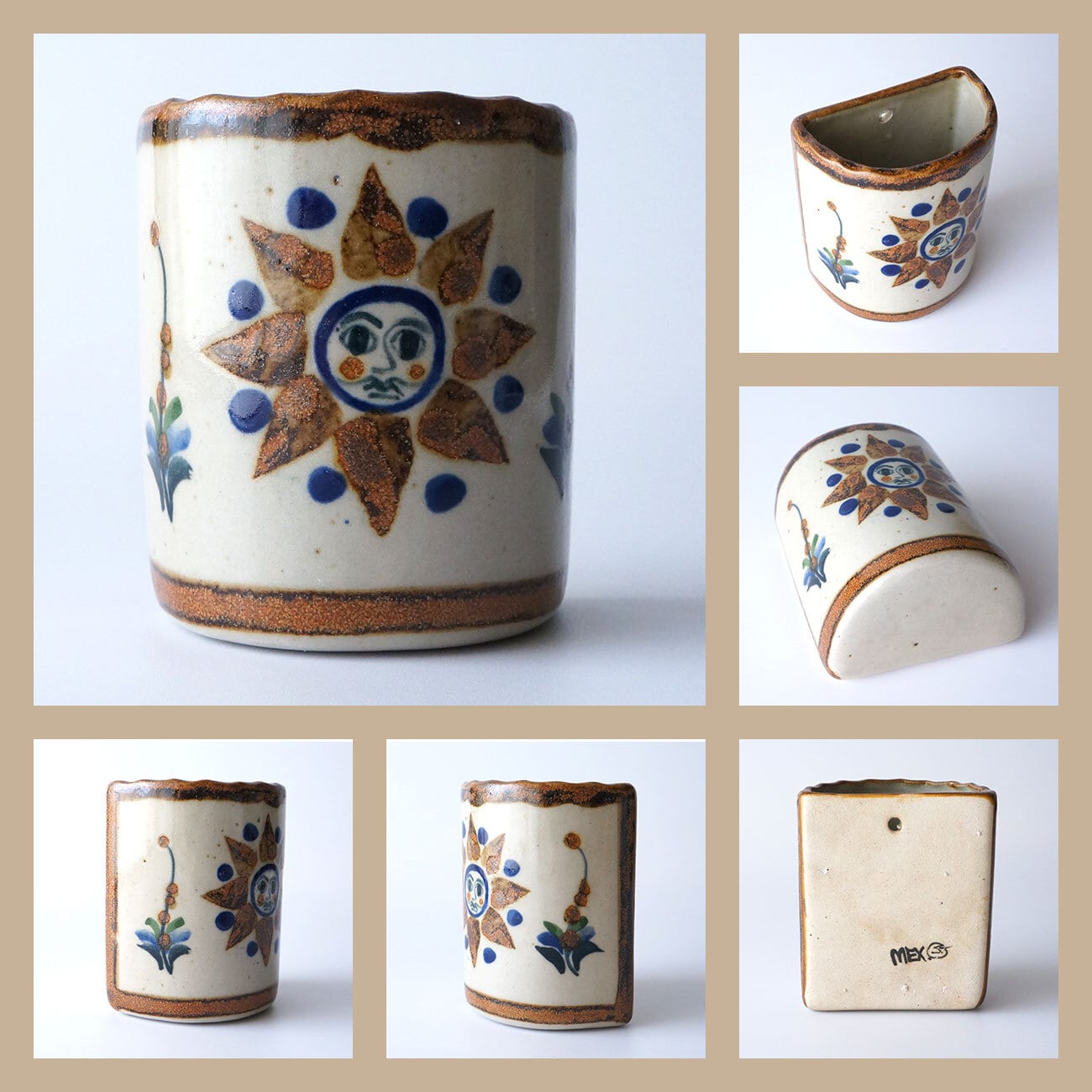 陶器の壁掛けプランターカバー(小)】サン・ヘルマン工房／メキシコ州