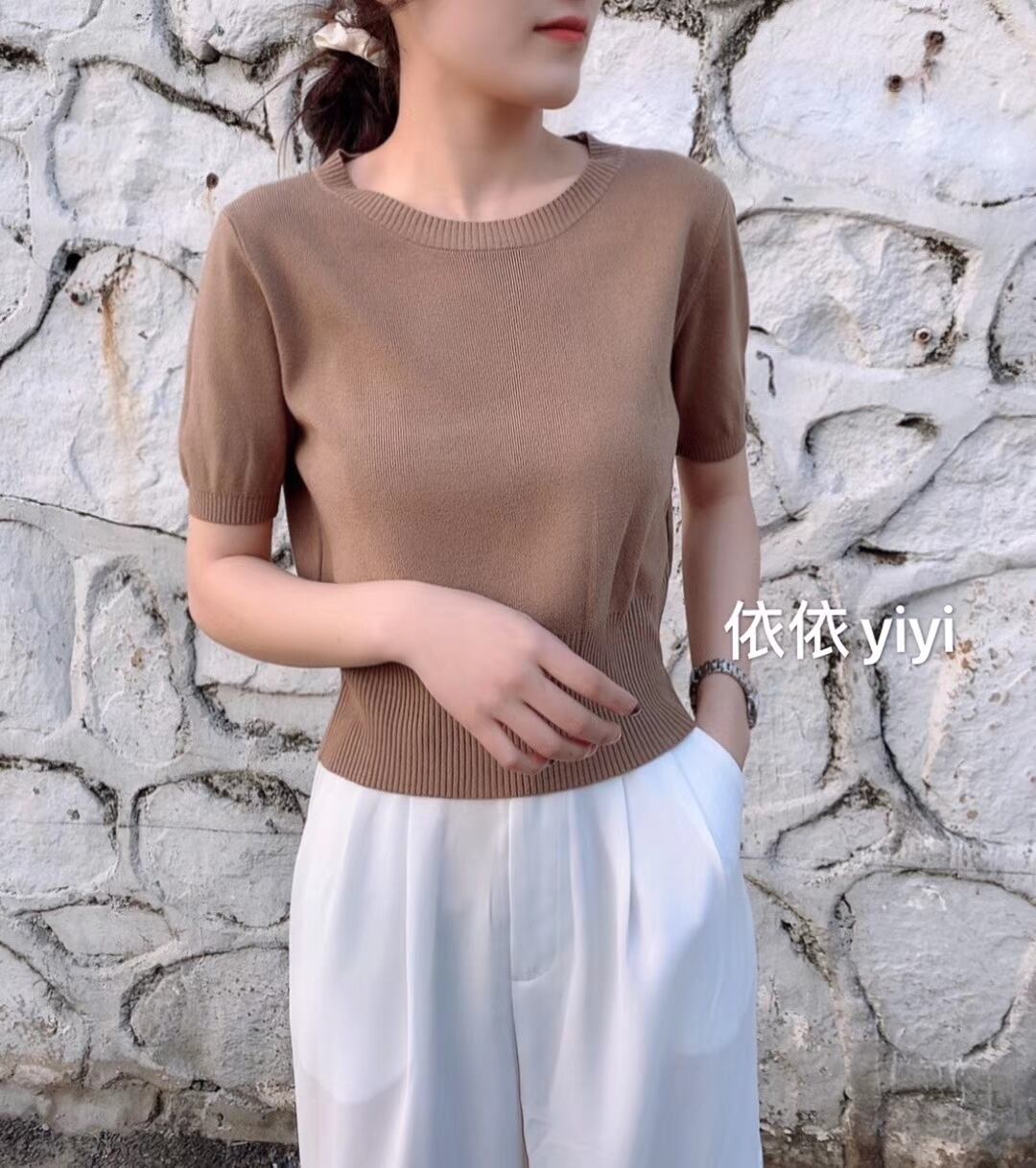 5部袖　クルーネックニット　AJ-111-565