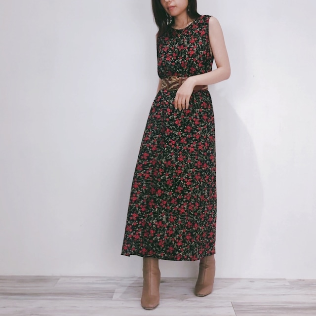 ◼︎90s flower pattern sleeveless long dress from U.S.A.◼︎