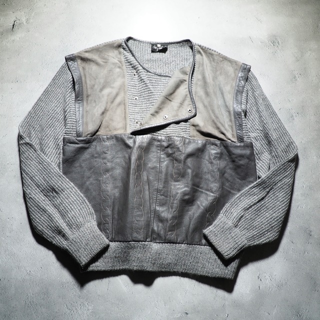 1980 - 90s " 変形 - Deformation " suede leather  switching vintage loose knit (made in Italy)