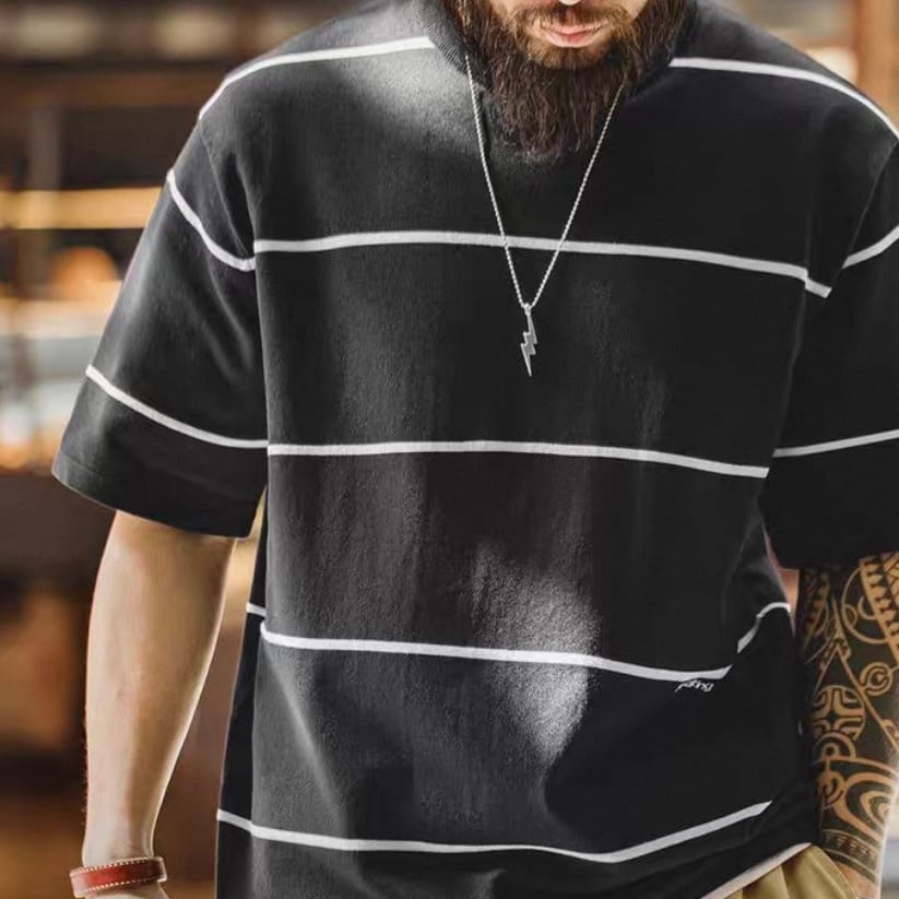 Striped Half Sleeve Loose T-Shirt ◇H1105