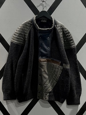 【X VINTAGE】Special Leather Swiching Double Breasted Knit Jacket