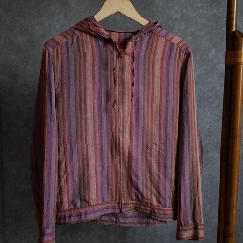 90~00s Linen zip up stripe parka usa