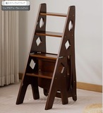 ステップラダー 無垢材 木製 折りたたみ はしご 椅子 多機能 家庭用 屋内 踏み台 脚立 収納付き 天然木 ナチュラル 省スペース コンパクト おしゃれ インテリア 実用的 安全 安定