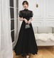 結婚式ドレス パーティードレス 結婚式 謝恩会 二次会 ブラック ハイネック 半袖 シースルー 女子会 マキシ丈 ハイネックドレス イブニングドレス 2XL 可愛らしい ボリューム袖  ロングスカート